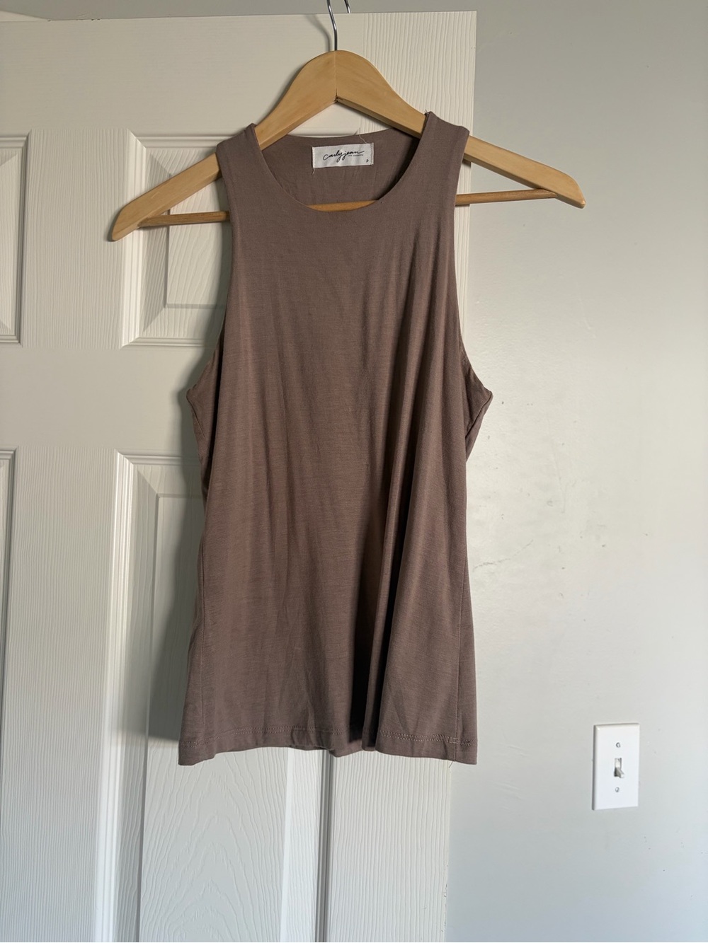 Carly Jean Los Angeles Basics Sleeveless Racerback Tank Top - Taupe Brown/Mocha